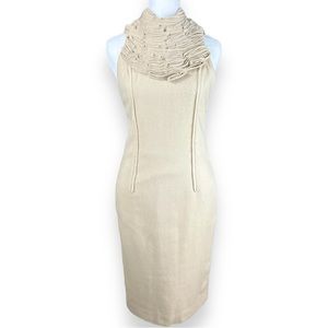 Robert Rodriguez Women’s Tan Wool Sleeveless Dress with Artistic Collar Size 2